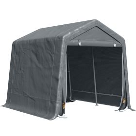 Outsunny 9.2' x 7.9' Garden Storage Tent, Heavy Duty Bike Shed, Patio Storage Shelter w/ Metal Frame and Double Zipper Doors, Dark Grey