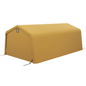 Outsunny Heavy-Duty 12x20 Portable Carport Shelter with Ventilation Windows & Roll-Up Front Door – Beige