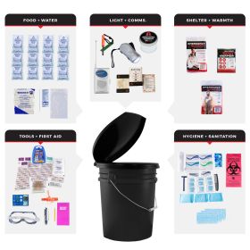 1 Person Essential Survival Kit (Option: Bucket and Lid)