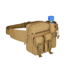 Tactical Denim Waist Bag – With Water Bottle Holder for Camping, Travel & Outdoor Sports (Color: Khaki)