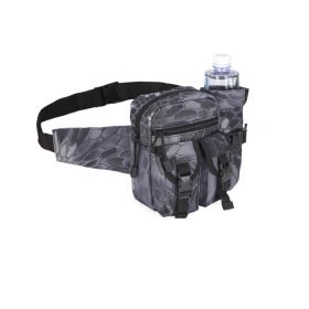 Tactical Denim Waist Bag – With Water Bottle Holder for Camping, Travel & Outdoor Sports (Color: Black Python Pattern)
