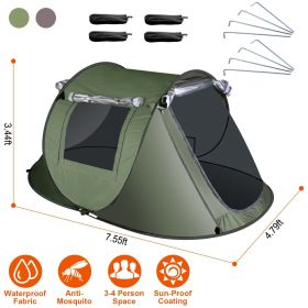 Instant Pop-Up Tent – Waterproof Camping Tent with 4 Mesh Windows & Carry Bag (Type: Green_3_4Person_Standard)