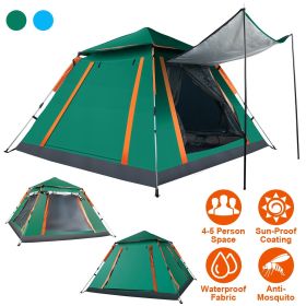 4–5 Person Camping Tent – Waterproof Outdoor Tent with Mosquito Net Windows (Color: Green)